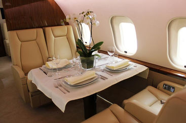Global 5000 Cabin and decorated table
